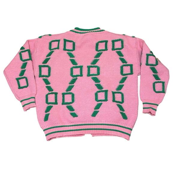 Pink and Green Link Button Cardigan Oversized Medium - Picture 3 of 4